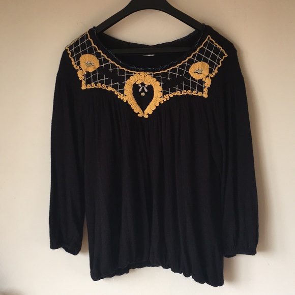 Free People Tops - Free People Embroidered Boho Peasant Blouse